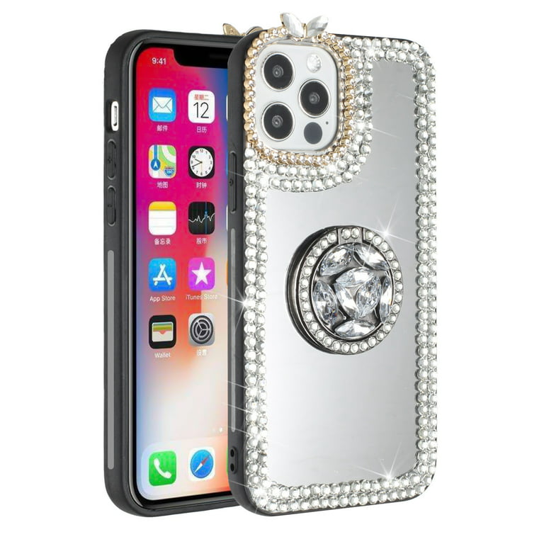 3D Bling Sparkly Mirror Phone Case,Girly Diamonds Women Clear