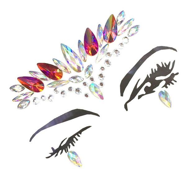 Seitruly Cuentas de gemas para la cara de los ojos, pegatinas autoadhesivas de diamantes de imitación, joyería geométrica resistente al agua, Tratamientos faciales Rojo