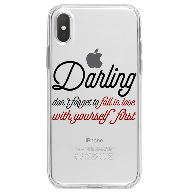 DistinctInk Clear Shockproof Hybrid Case for iPhone XS Max (6.5" Screen) - TPU Bumper Acrylic Back Tempered Glass Screen Protector - Darling Don't Forget to Fall In Love with Yourself