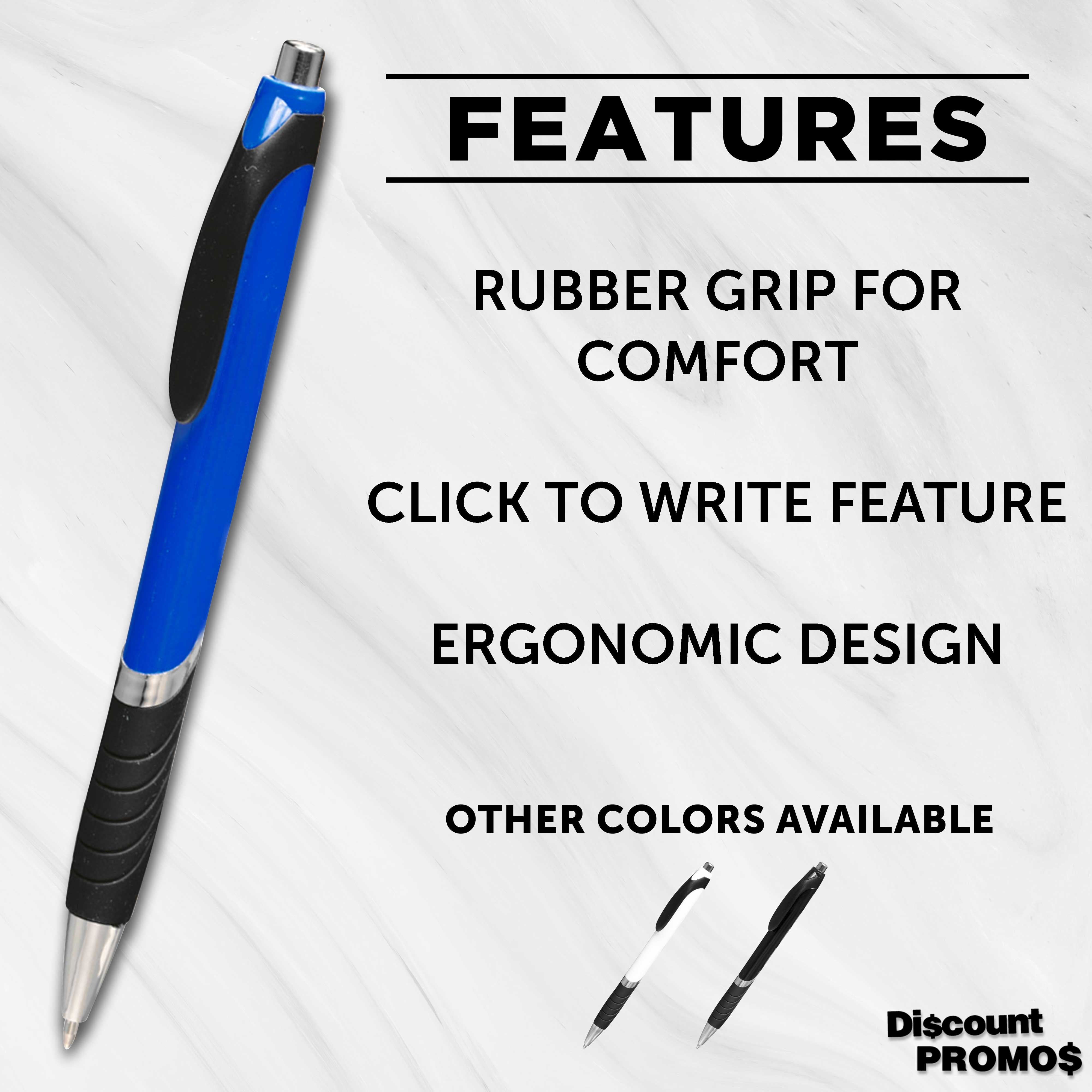 Ballpoint Pens With Rubber Grip - 10 pack - Black Ink Ball Point Pen with Soft Touch Plastic - Blue