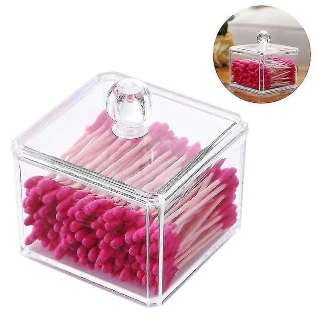 Dispensador de acrílico, contenedor cuadrado apilable para cosméticos con tapa, hisopos de algodón, almohadillas, bolas, soporte para joyas para tocador de baño, almacenamiento a prueba de polvo