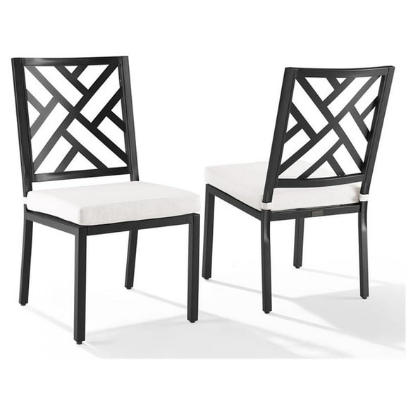 Pemberly Row 18.5" Metal Outdoor Dining Chair in Black (Set of 2)