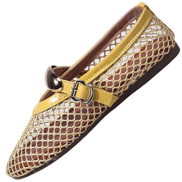 Zapatos de Mujer Casual Dressy con Hebilla de Metal Y Red de Pescado Superior, Zapatos Planos Transpirables para Primavera Verano, Pisos de Mujer Dressy