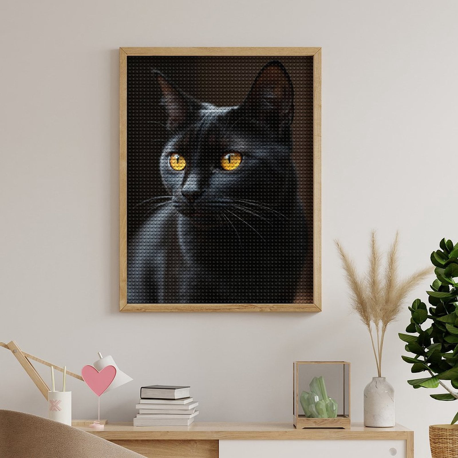 Diamond Art Kits for Adults, Black Cat Golden Eyes Portrait 5D Diamond Painting Kits for Adults Beginners, DIY Full Drill Diamond Painting, Gem Art and Crafts 12x16