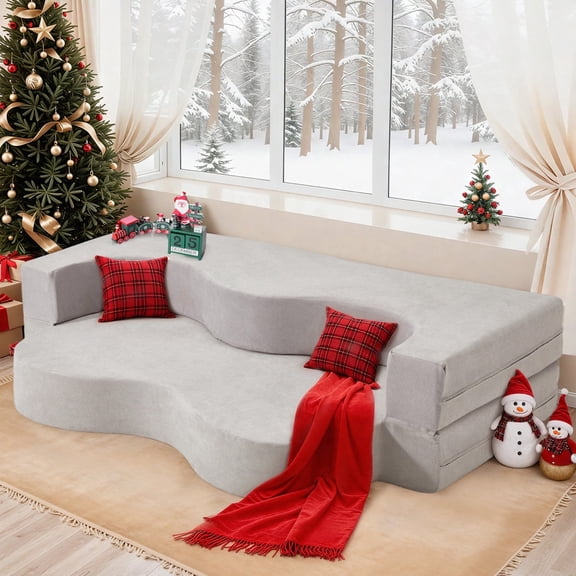 Folding Sofa Bed, Floor Sofa Couch, Convertible Sofa Bed With high density foam, Foldable Floor Couch Bed For Living Room, Guest Room, Bedroom, Modern Design, Dark Grey (Light Grey)