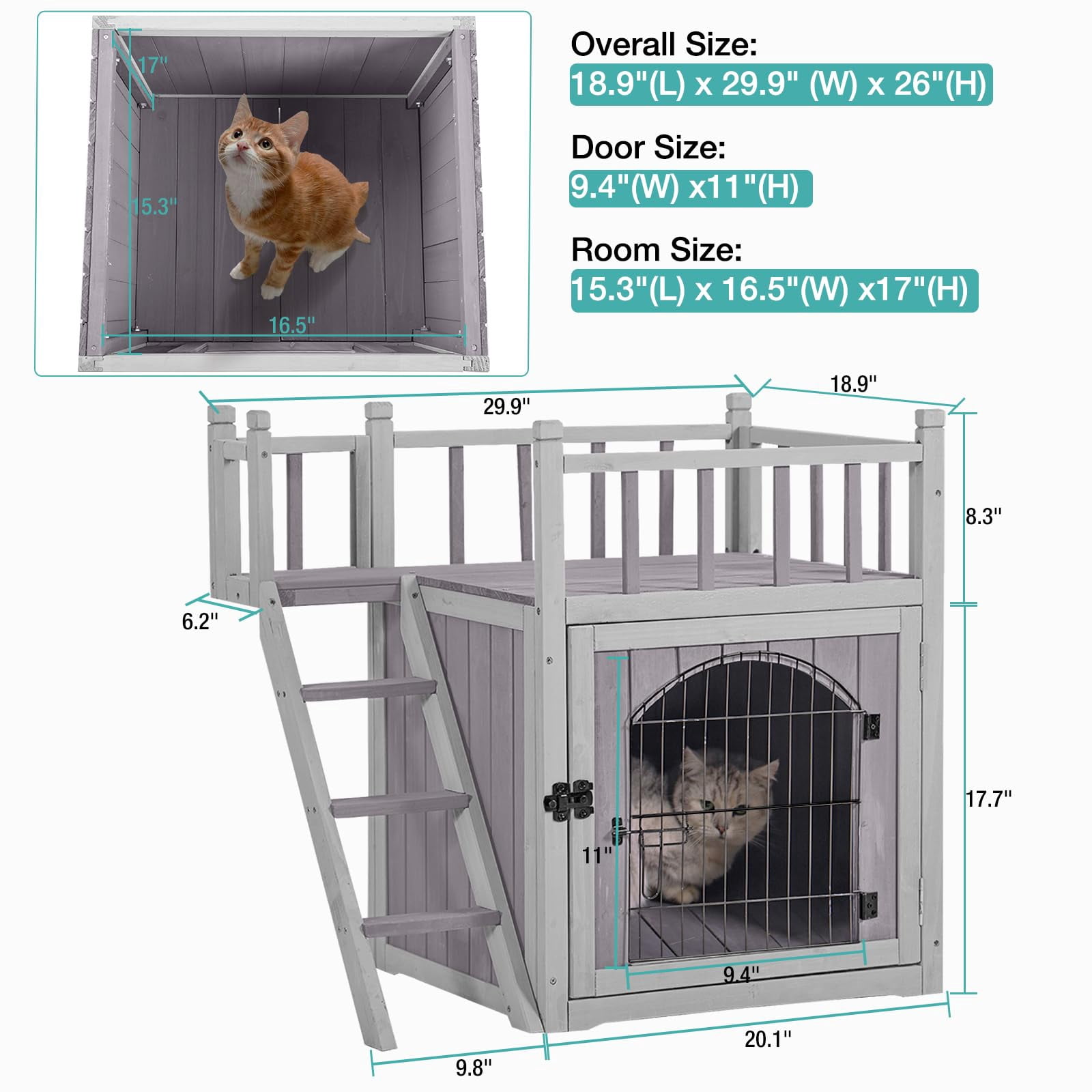 Aivituvin Wooden Cat House Outdoor Kitty Shelter Pet Houses with Stairs, 2 Storys