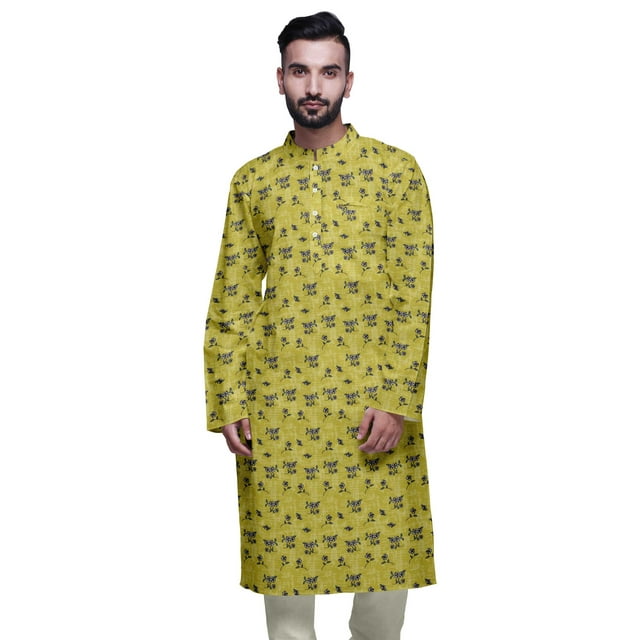 Atasi Kurta Imprimé pour Hommes Col Mandarin Popeline de Coton Kurta Chemise Décontractée