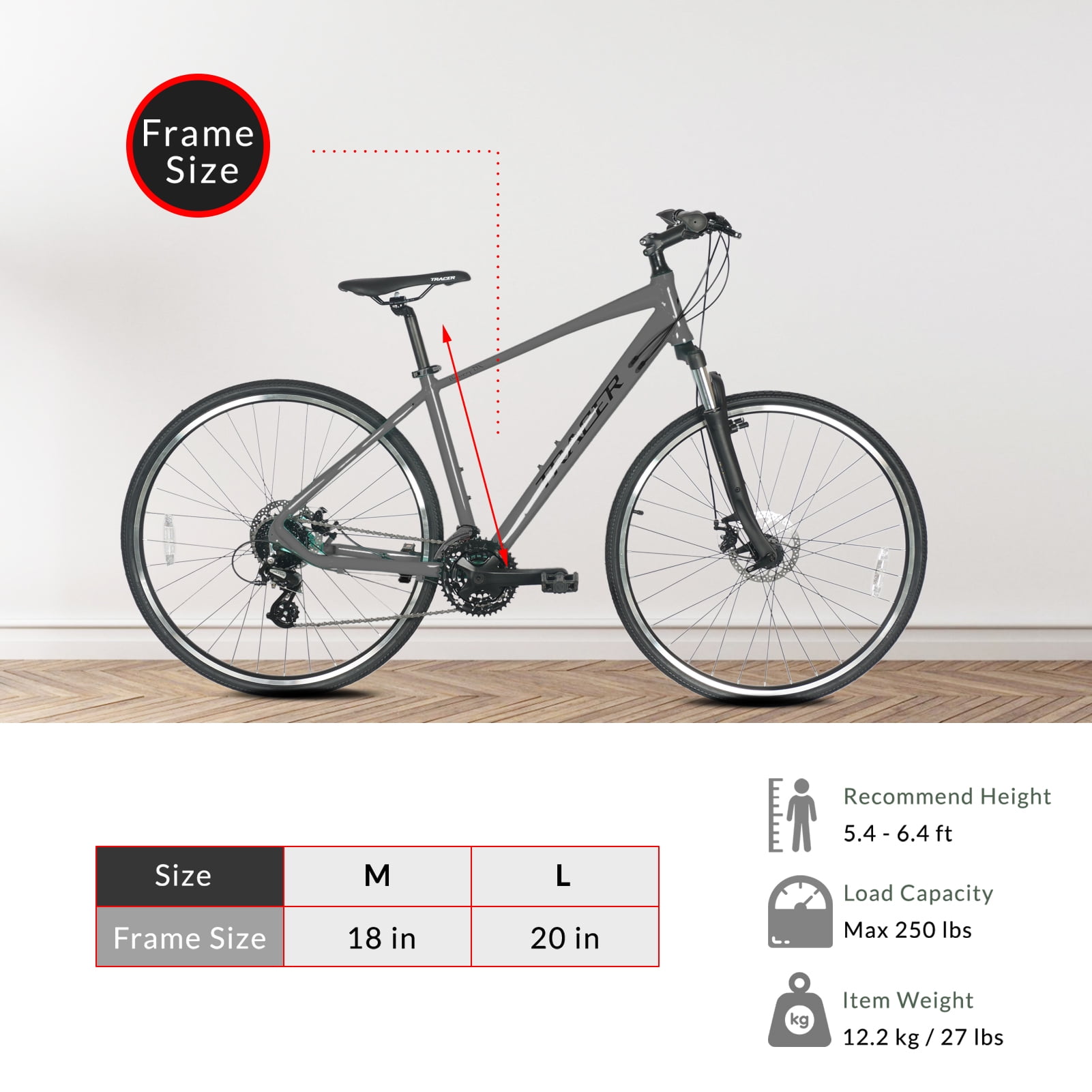 Tracer Bravery DX 24-Speed Hybrid Road City Bikes, Disc Brake, for Men, Gray