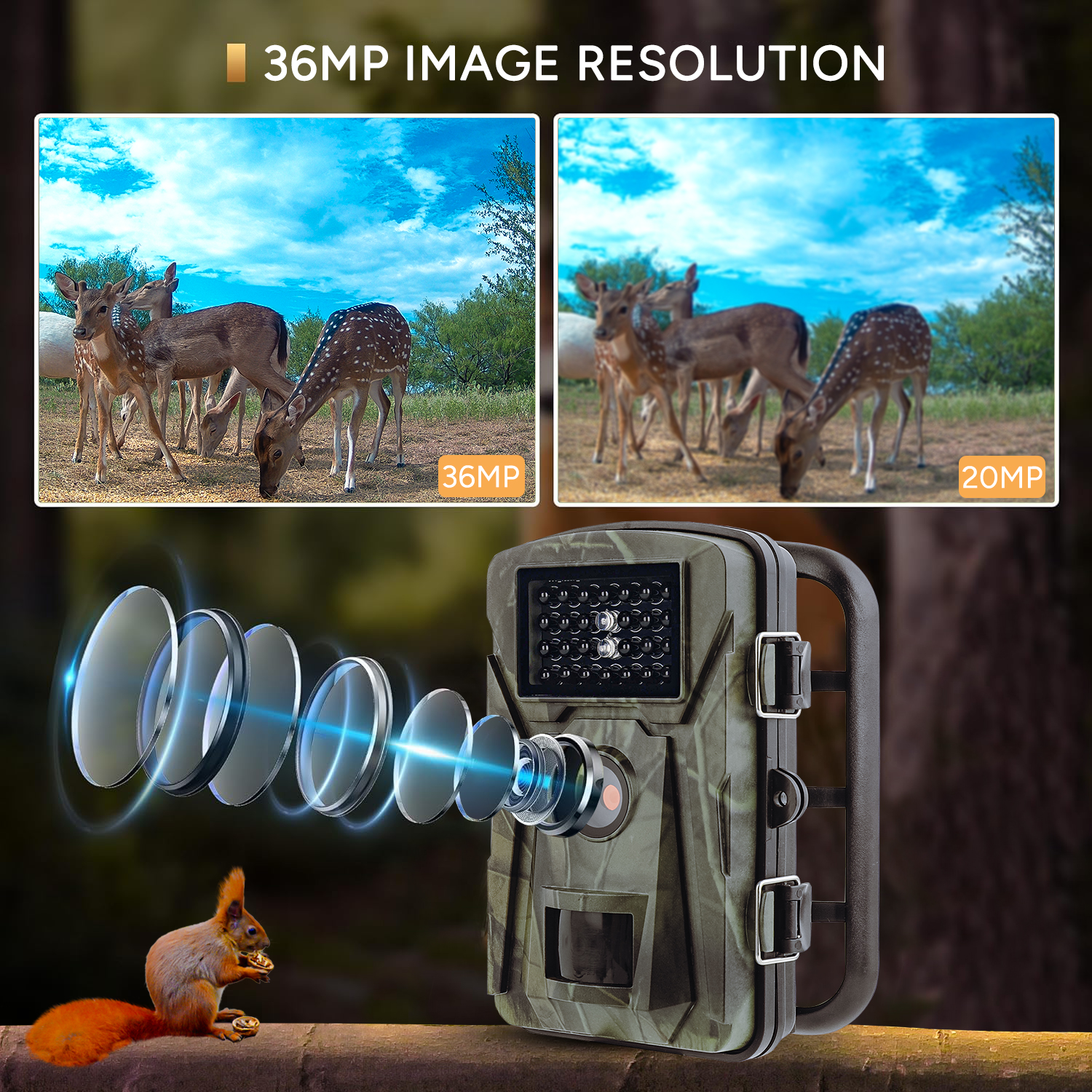 SuntekCam Basic Hunting Trail Camera 36MP 4K with 32GB SD Card IP65 Wildlife Trail Trap Monitor