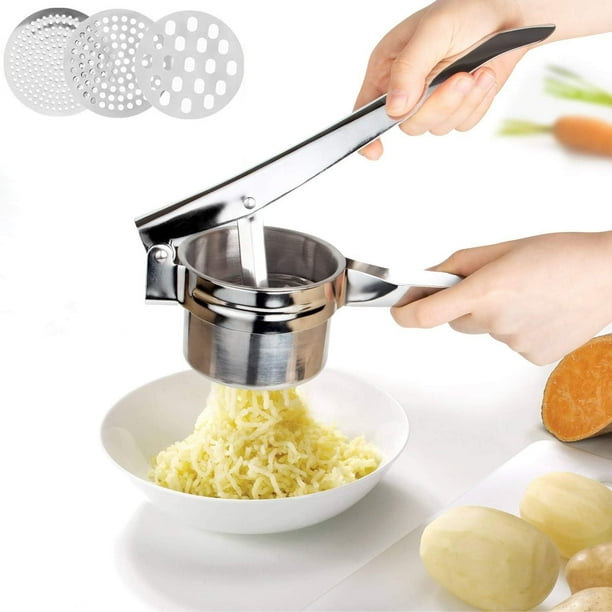 Stainless Steel Potato Ricer with 3 Interchangeable Discs, Press and