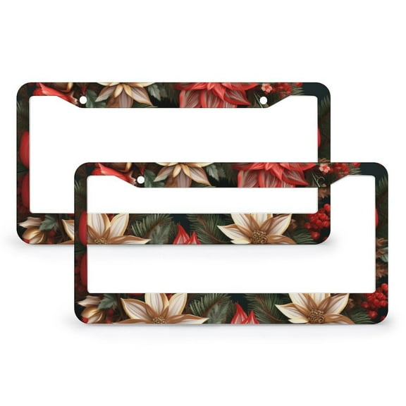 2 Pieces Floral Merry Christmas Wreath License Plate Frames Christmas License Plate Cover Front Plates Frames Car Tag Frame Aluminum 2 Hole Fits All Car