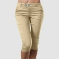 thumbnail image 2 of vigerkar Women's Capri Leggings High Waisted Pull on Stretch Cropped Skinny Pants Regular & Plus Size Khaki, S, 2 of 4