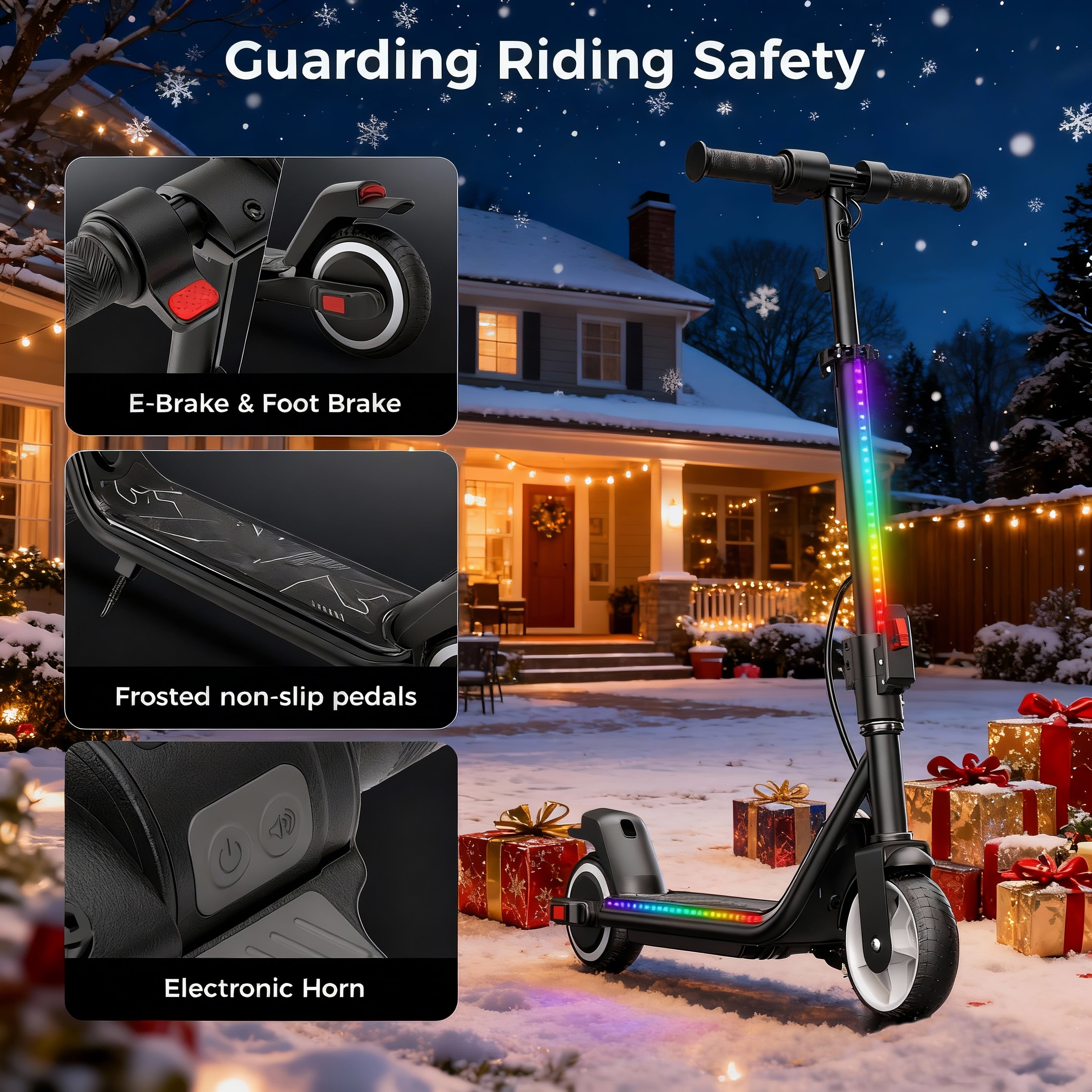 Electric Scooter for Kids 8+, 200W Escooter & Bluetooth, Horn, LED Display, 3-Speeds & Heights for Teens, Dual Brake, 3-Light Modes - Foldable 6.5'' Tires Kids Scooter Gift for Boys Girls