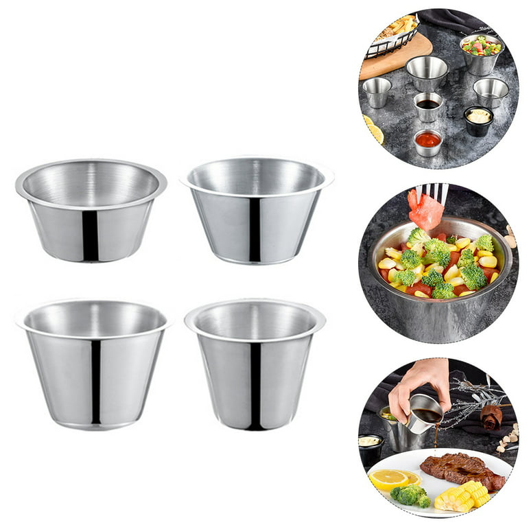 Choice 4 oz. Hammered Stainless Steel Round Sauce Cup - 12/Pack