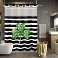 thumbnail image 2 of No Hook Shower Curtain with Snap in Liner, St. Patrick's Day Wave Point Lucky Clovers Leaf Waterproof Fabric Bathroom Curtain Mesh Top Window, Black White Stripe Shower Curtains 48x72in, 2 of 9