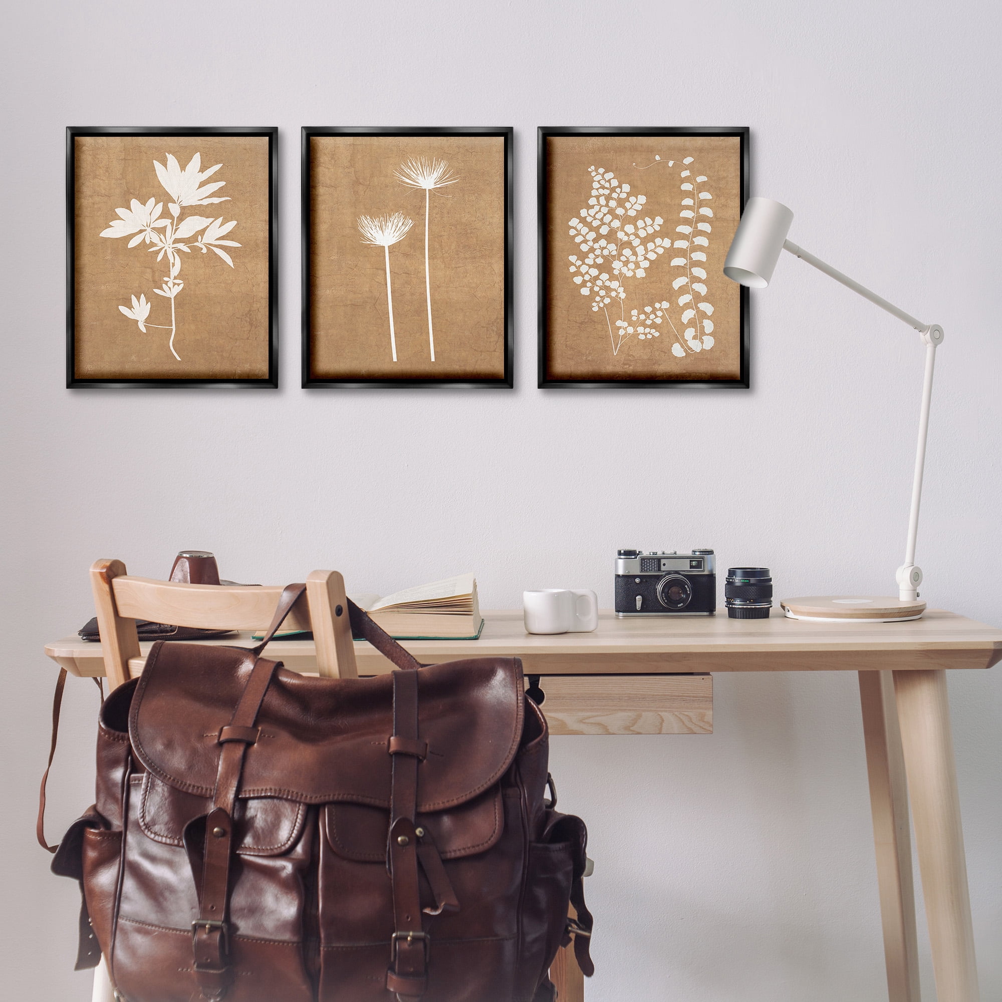 Stupell Industries Nature Botanical Silhouettes Botanical & Floral Painting Black Floater Framed Canvas Art Print Wall Art, 17 x 21, Set of 3