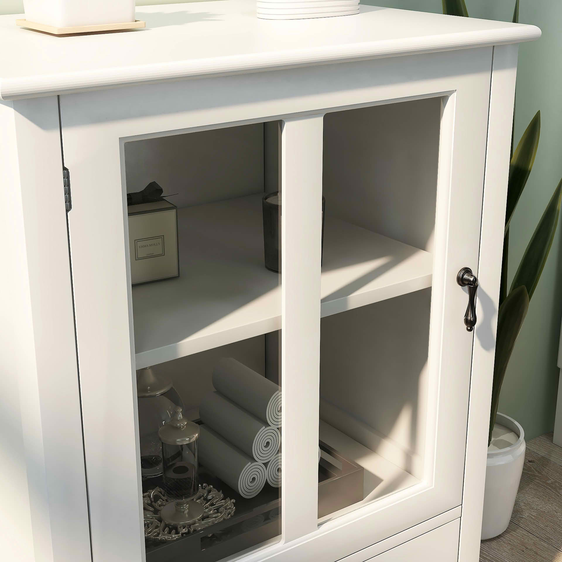 MAYEERTY Buffet Storage Cabinet, Single Glass Door with Unique Bell Handle