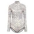 thumbnail image 1 of TiaoBug Women One Piece Long Sleeve Rash Guard UV Protection Surfing Mermaid Fish Scale Swimsuit Swimwear Bathing Suit Champagne L, 1 of 7