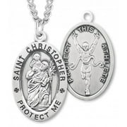 Men's Sterling Silver Oval Saint Christopher Track Necklace with Endless 24" Chain