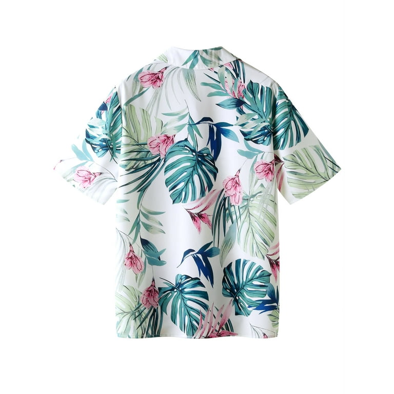 ZXSXSY Womens Hawaiian Floral Print Button-Up Short Sleeve