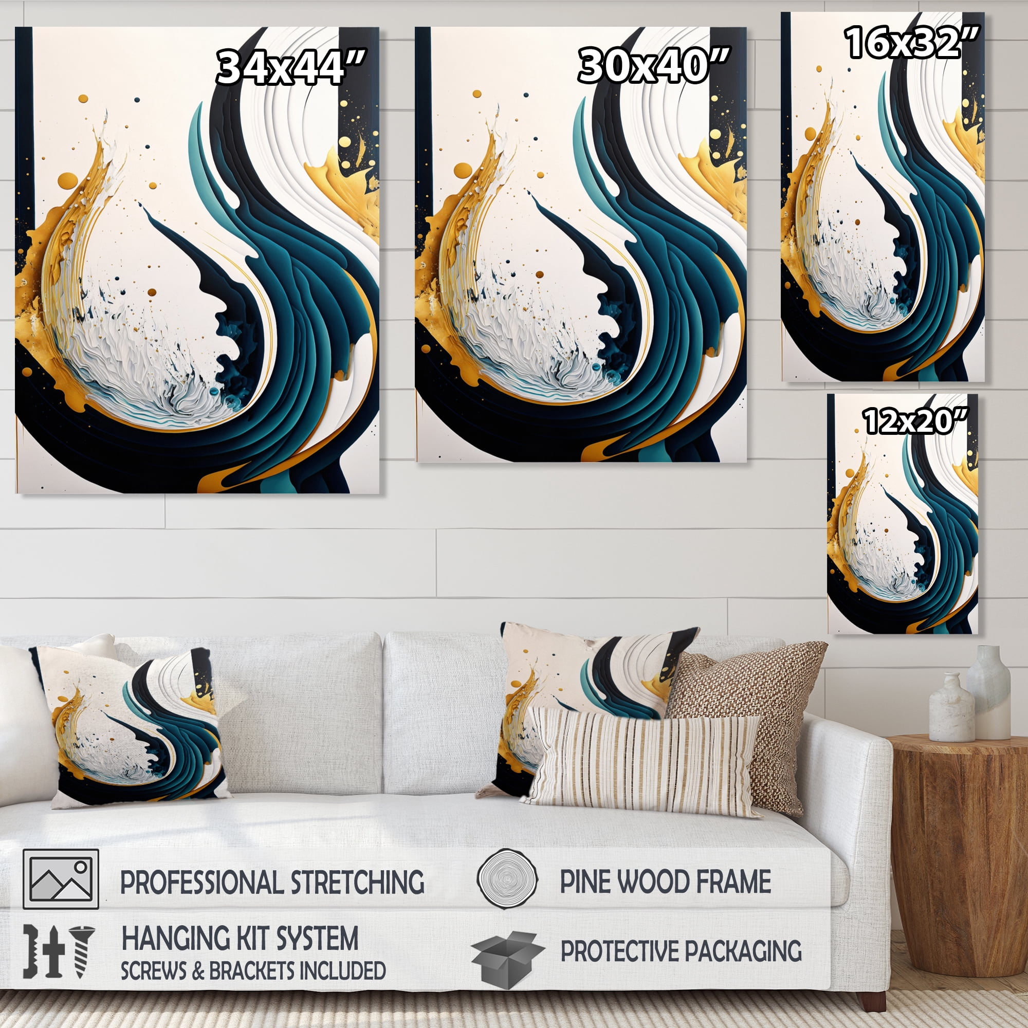 Designart Blue And Gold Modern Art Abstract Painting VI Canvas Wall Art