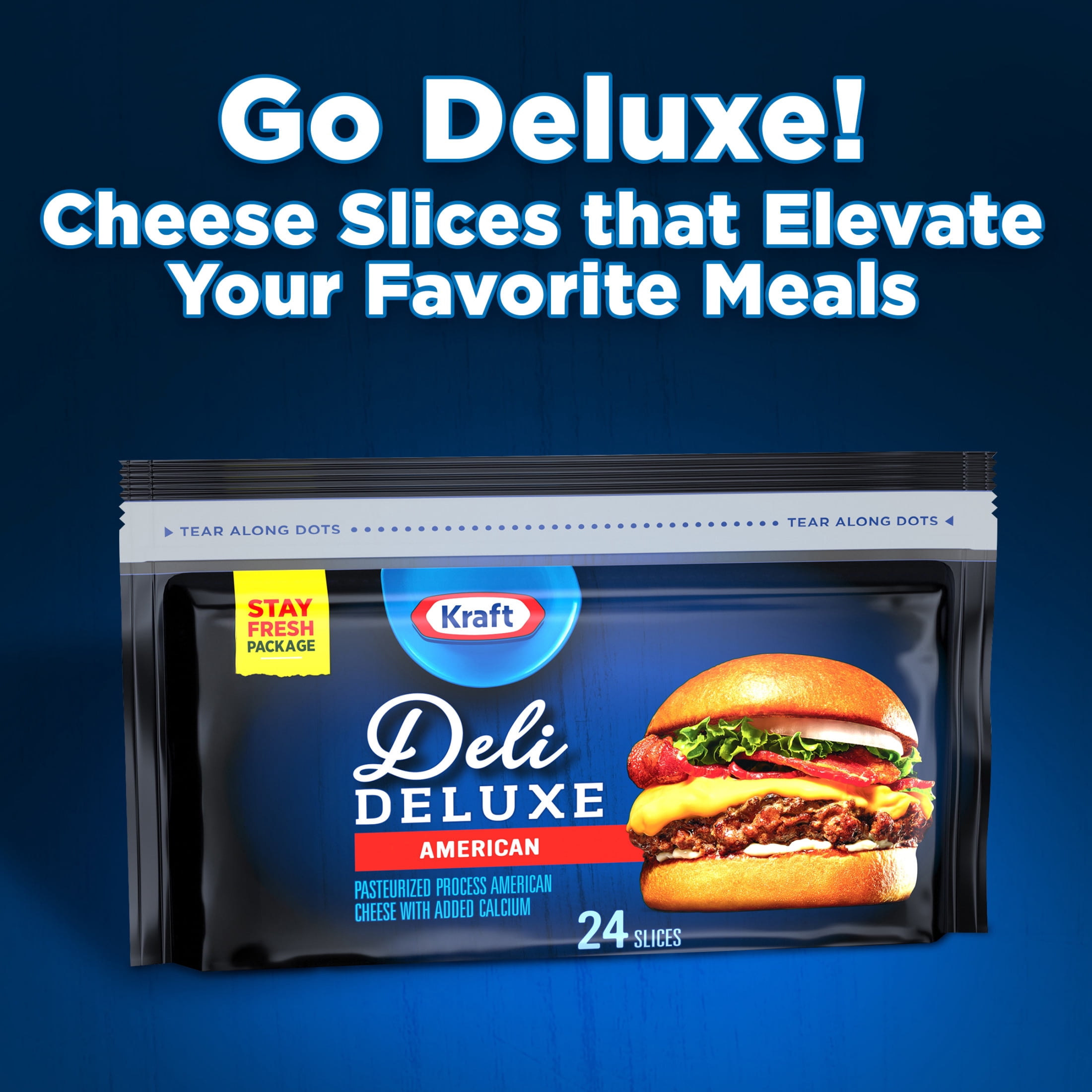 Kraft Deli Deluxe American Cheese Slices, 16 oz Pack, 24 Slices