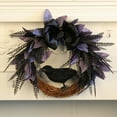 thumbnail image 5 of Halloween Wreath, Halloween Wreaths for Front Door with Purple LED Lights Glitter Crow, Light Up Crow Wreath for Indoor Outdoor Home Party Decorations, 5 of 7