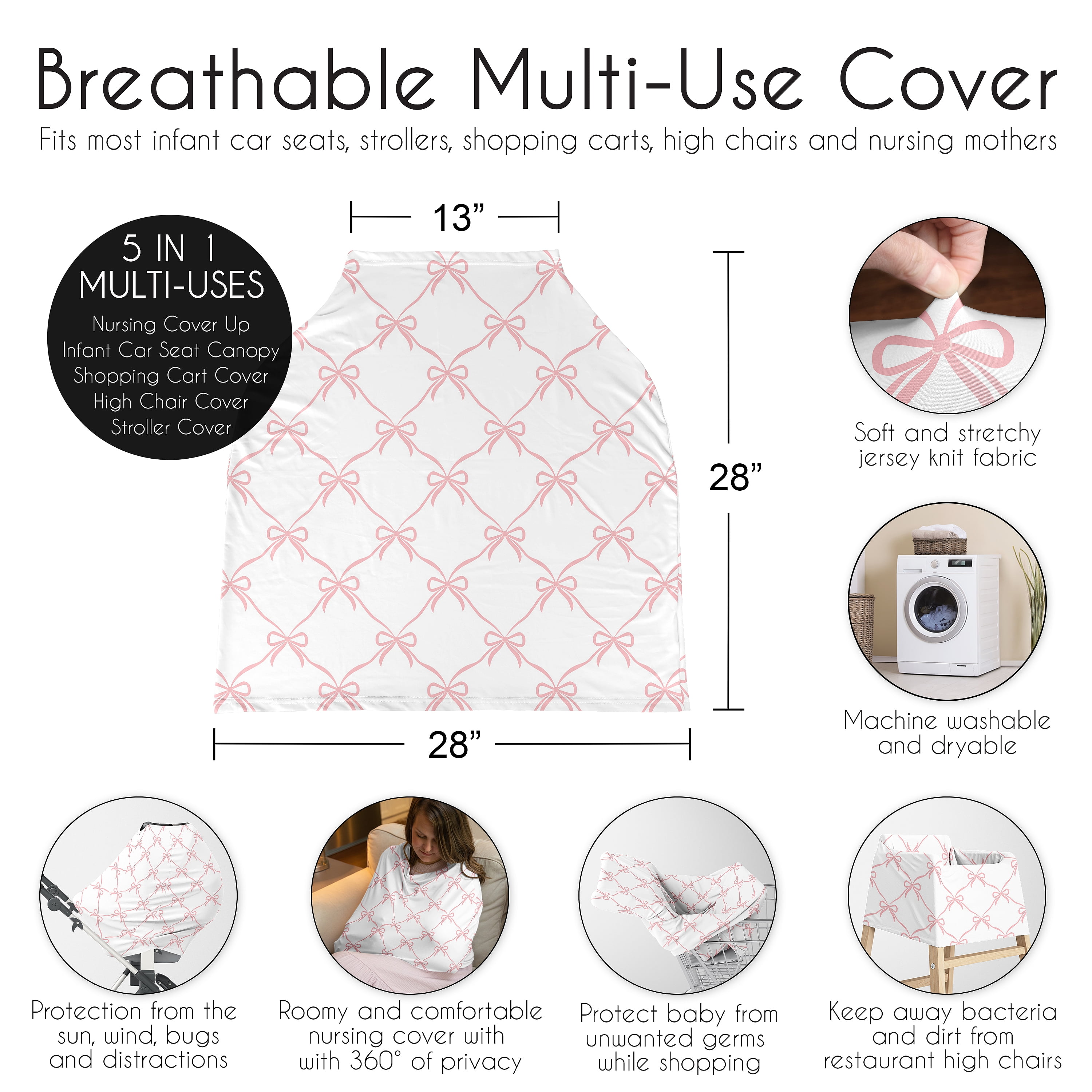 Sweet Jojo Designs Ballerina and Ballet Bows Girl Multi Use Baby Car Seat and Nursing Cover