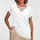 thumbnail image 2 of Camiseta holgada de manga corta con cuello en V lisa para mujer, poliéster spandex, top informal de verano, S-XXL, 2 of 4