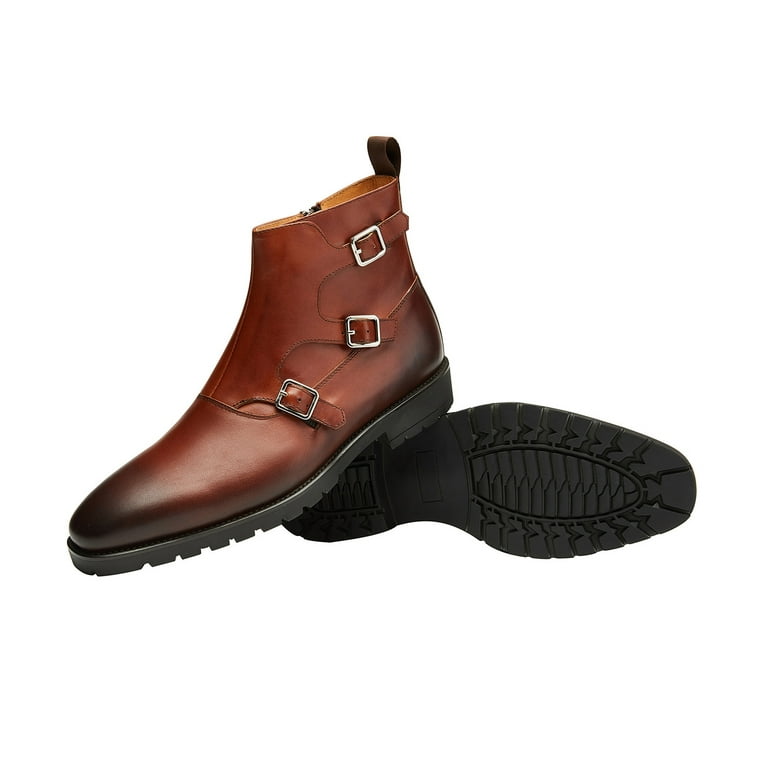 Santimon Mens Genuine Leather Boots Formal Dress Shoes Ankle Chukka Boots  Casual Shoes Brown 8 US - Walmart.com