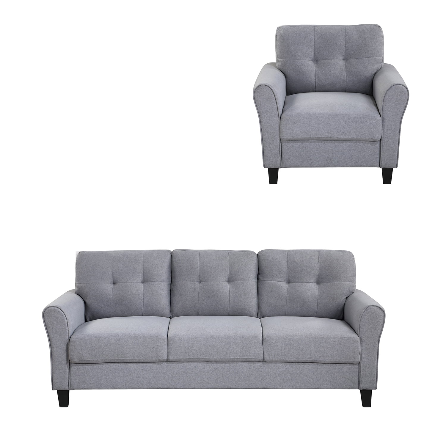 Kadyn Modern Living Room Sofa Set, 2 Piece Linen Sofa Set with 1+3-Seat Sofa, Upholstered Couch Furniture for Living Room, Light Grey-Blue