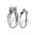 thumbnail image 2 of PalmBeach Jewelry Round Cubic Zirconia and Marquise Sapphire Ermerald or Cubic Zirconia 2-Piece Vine Wedding Ring in Platinum-Plated Silver, 2 of 5