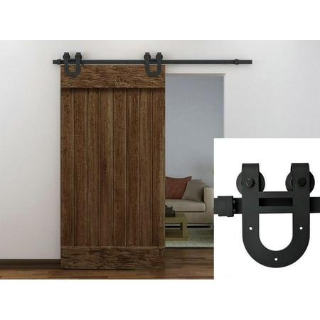 TMS 6FT European Antique Horseshoe Interior Sliding Barn Door Track TMS 6FT European Antique Horseshoe Interior Sliding Barn Door Track Hardware Kit Frosted Black Steel - TMS 6FT European Antique Horseshoe Interior Sliding Barn Door Track