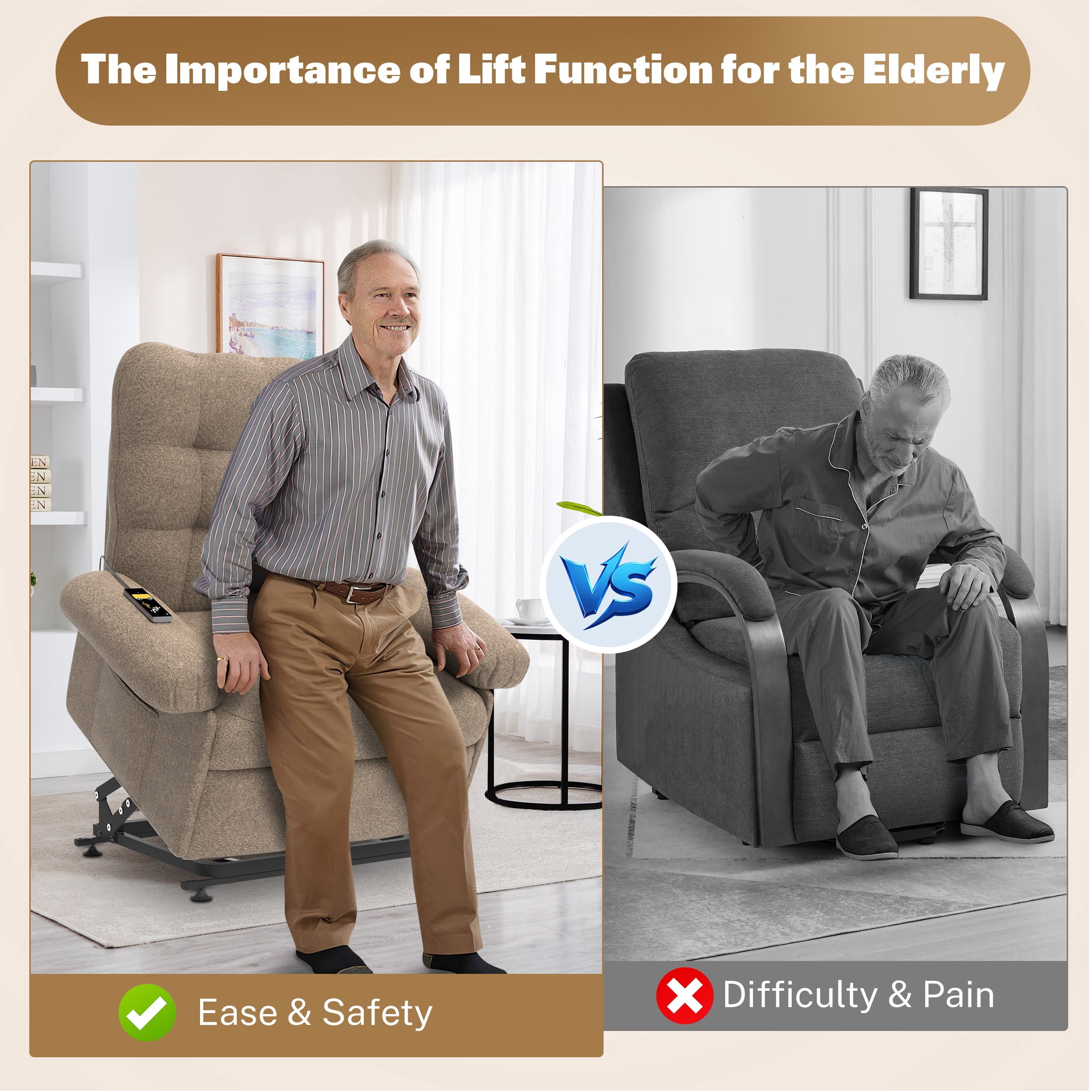 3 Motor Power Lift Recliner Chair, HSUNNS Zero Gravity Recliners with Side Pocket for Elderly, Electric Sofa with Remote Control for Living Room Home Theater, Ergonomic Lounge Recliner Chair, Coffee