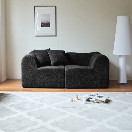 Modern Sofas Modern 2-Seater Velvet Fabric Sofa with Pillows - Space-Saving Loveseat for Small Living Room Office Apartment - Soft Compressed Design Fabric Sofas