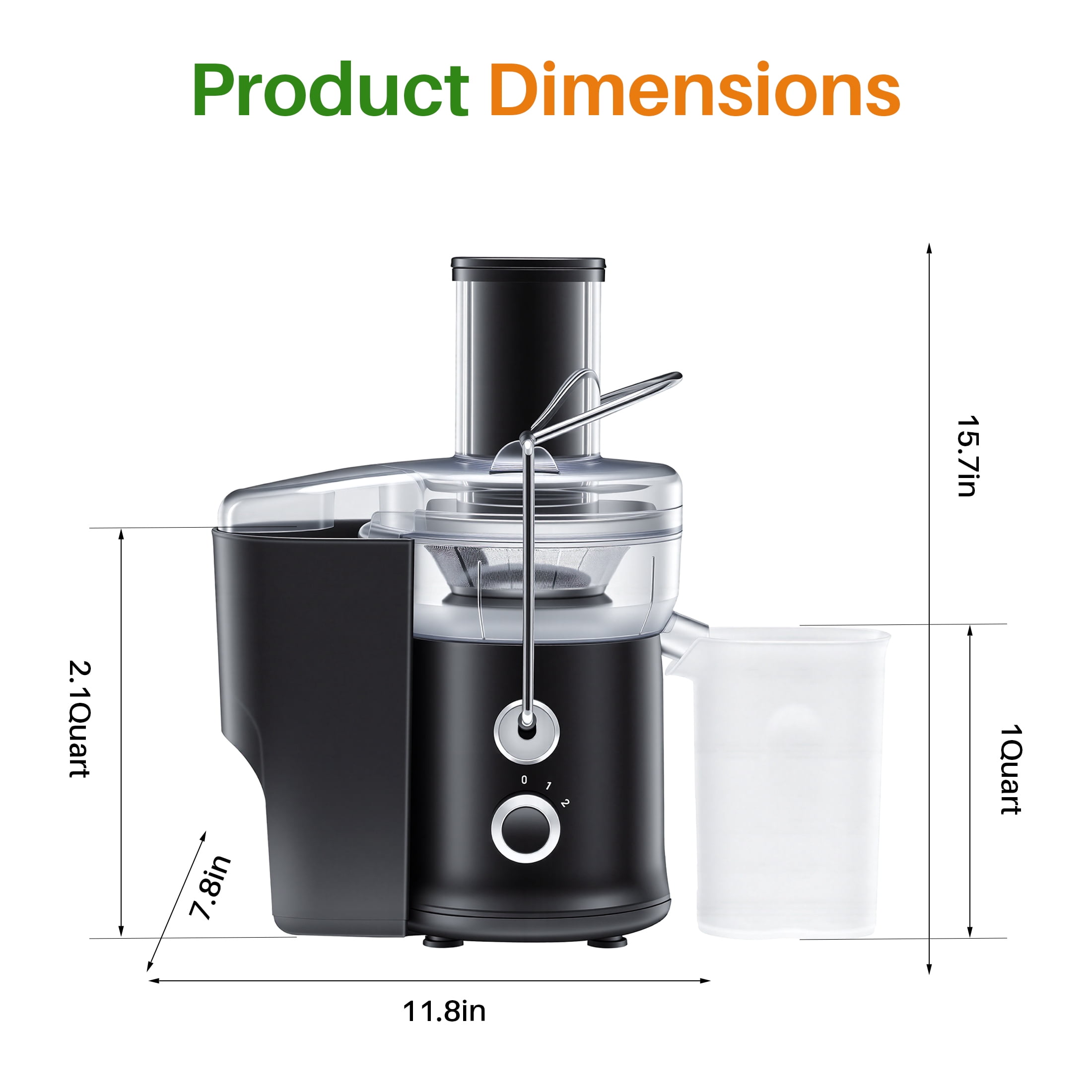 EDX 2.6 Inch Electric Juicer Machine, Centrifugal Juicer with Wide Feed Chute for Whole Fruits and Vegetables, Easy to Clean, Black