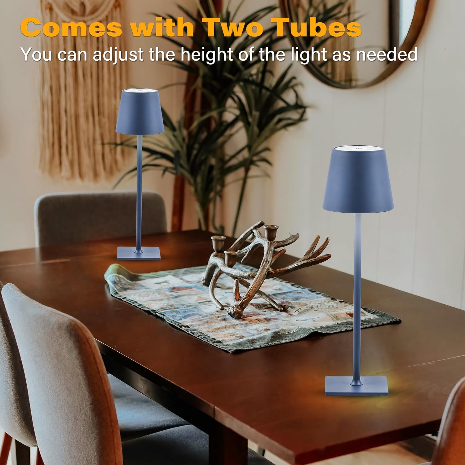 2 Pack Cordless Table Lamps  3 Colors Stepless Dimming 5000mah Rechargeable Led Desk Lamp For Bedroom/couple Dinner/desk/cafe/dining Room/terrace
