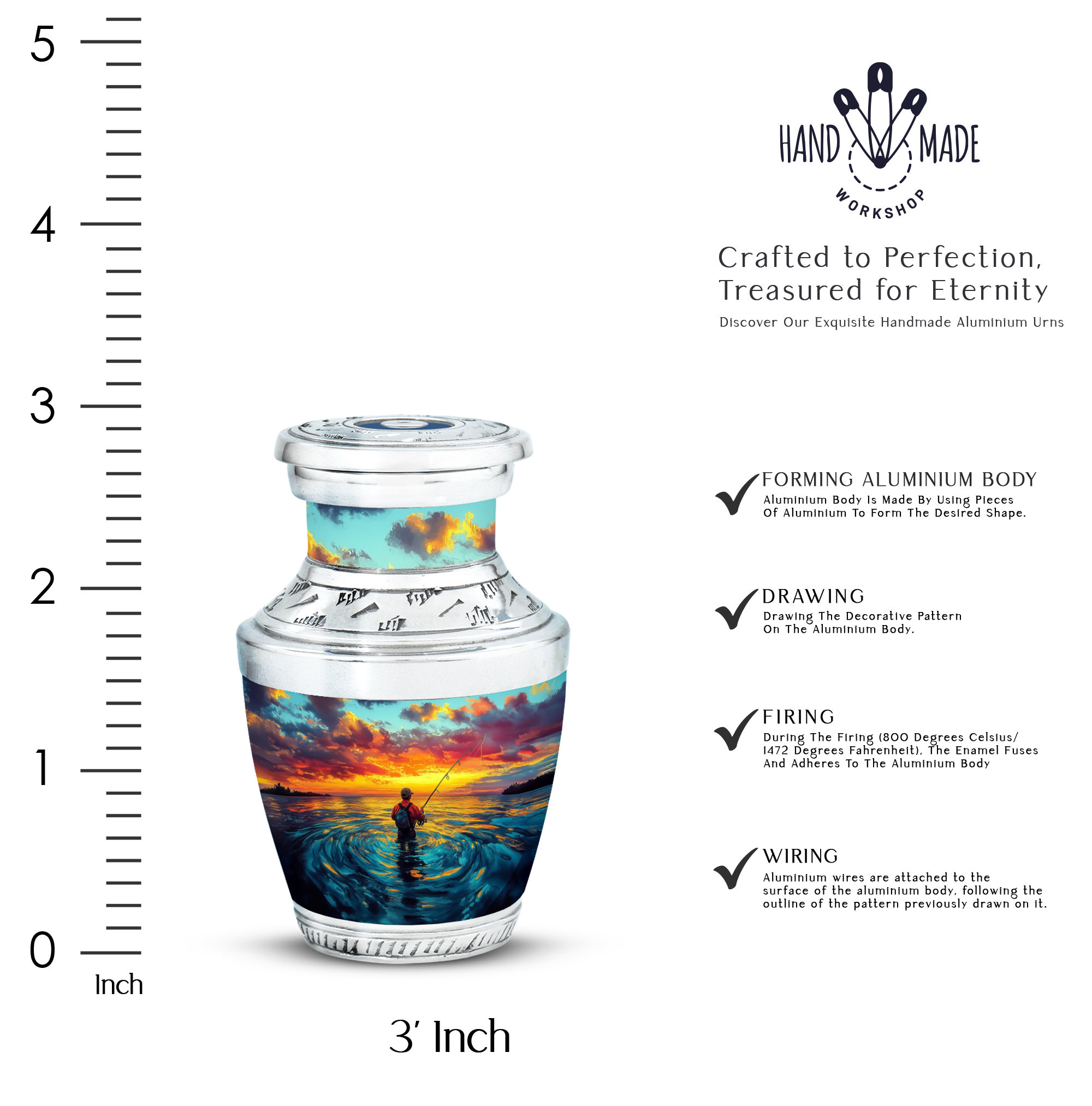 SABURIAL Fishing Urn - Decorative Urns For Mom & Dad - 3 Inch - Pack Of 4 - Unique For Adult Human - Mini Cremation Urns For Ashes - Burial Urn For Male & Female