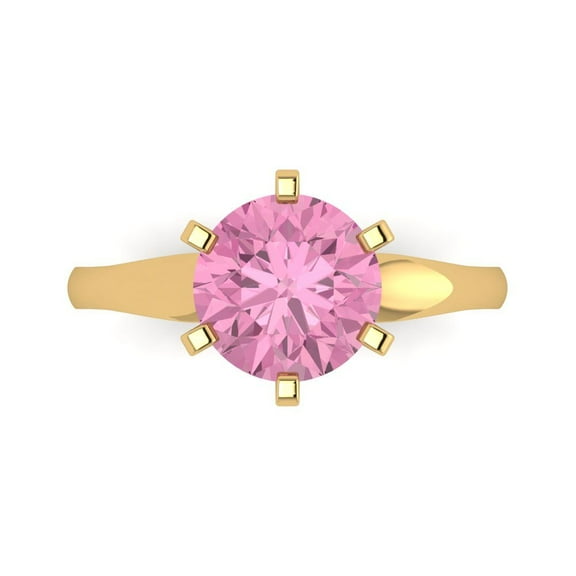Solitaire Engagement Ring for Women - 2.5ct Simulated Pink Diamond in 14K Yellow Gold Promise Ring