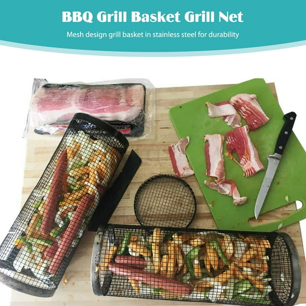 Cesta De Barbacoa Cesta para barbacoa Red de barbacoa de acero inoxidable para carne, pescado, camarones, verduras (20 cm)