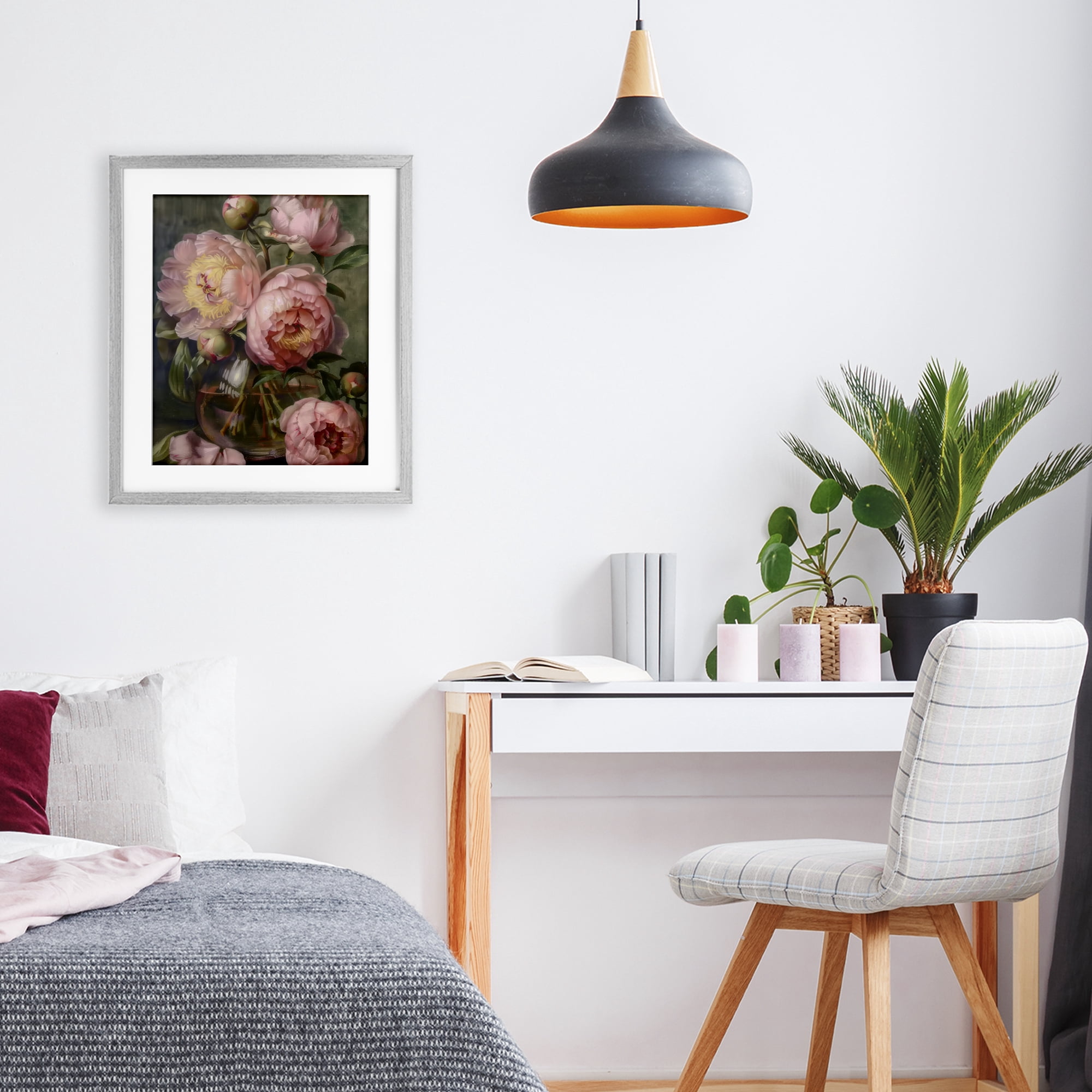 Stupell Industries Pink Peonies in Glass Vase Gray Framed Print Under Glass, design by LSR Design Studio