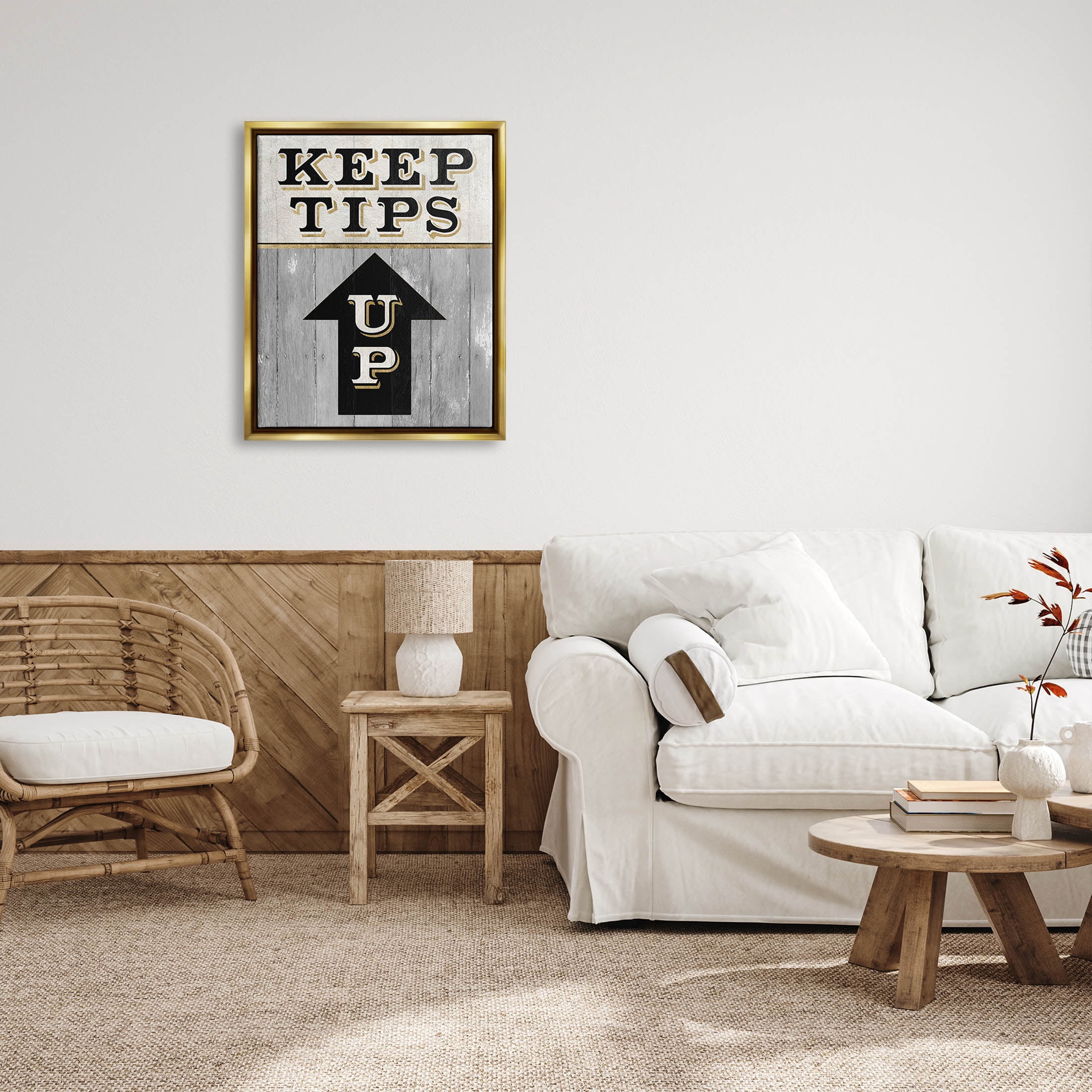 Stupell Industries Keep Tips Up Skiing Sign Graphic Art Metallic Gold Floating Framed Canvas Print Wall Art, Design by Livi Finn