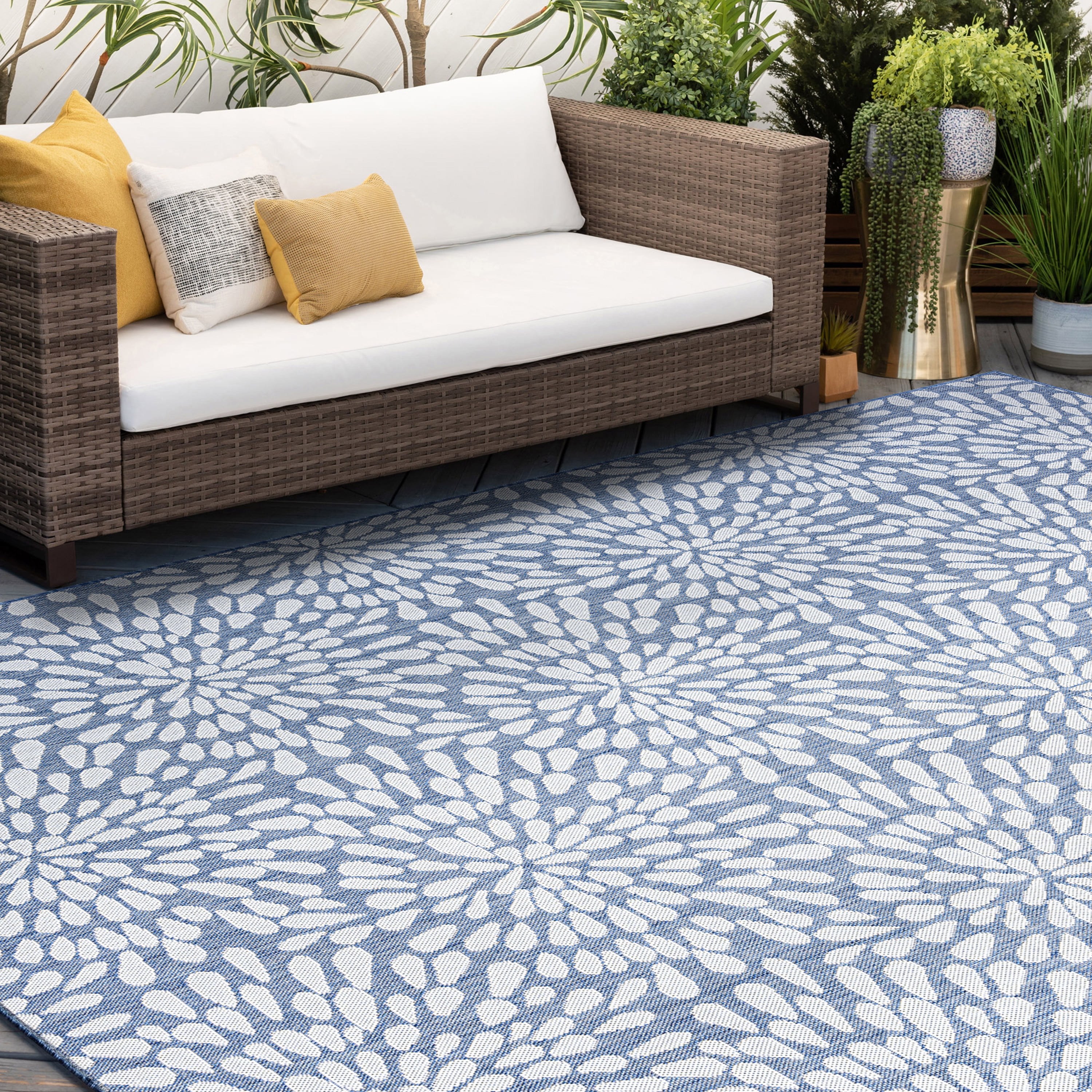 2x3 Water Resistant, Small Indoor Outdoor Rugs for Patios, Front Door Entry, Entryway, Deck, Porch, Balcony | Outside Area Rug for Patio | Blue, Floral | Size: 2' x 3'