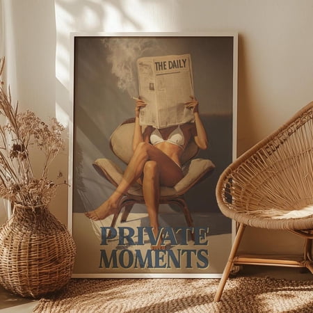 Private Moments Vintage Retro Bikini Smoking Girl 70s Typography Decor Mancave, Unframed Poster