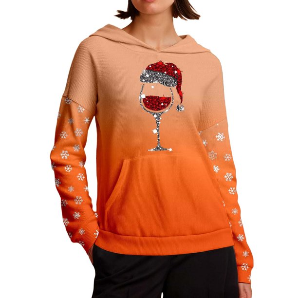 WILLBEST Sudadera de Mujer Cozy Style de Manga Larga con Capucha y Estampado Festivo, Ideal para Estar Cómoda En Casa y para Actividades Al Aire Libre X-Grande