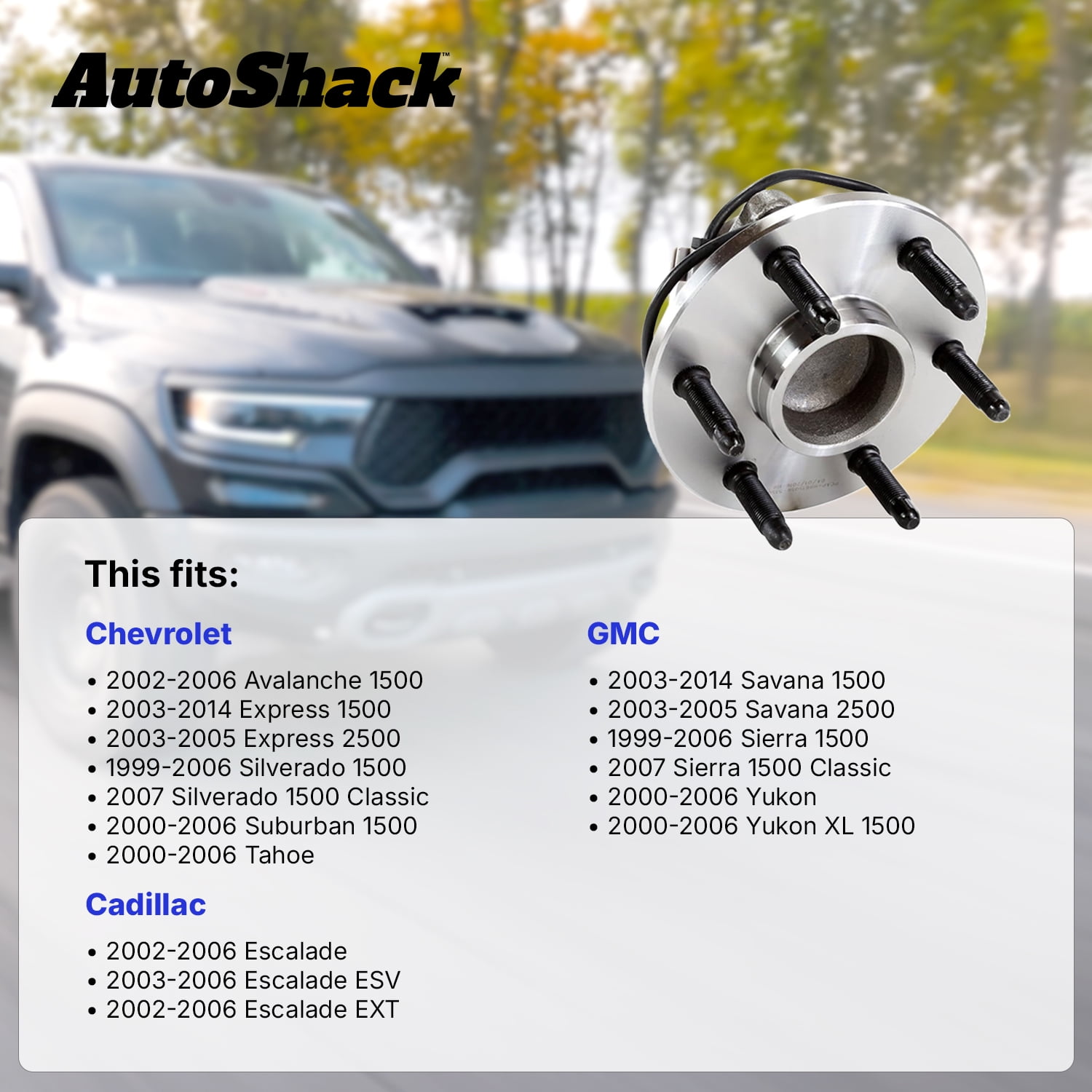 AutoShack Front Wheel Hub Bearing Assemblies - Driver and Passenger Side for Chevrolet & GMC, Silverado 1500 1999-2006 Sierra 1500 1999-2006, 4WD AWD V6 4.3L V8 4.8L 5.3L 6.0L - 6-Lug, With ABS