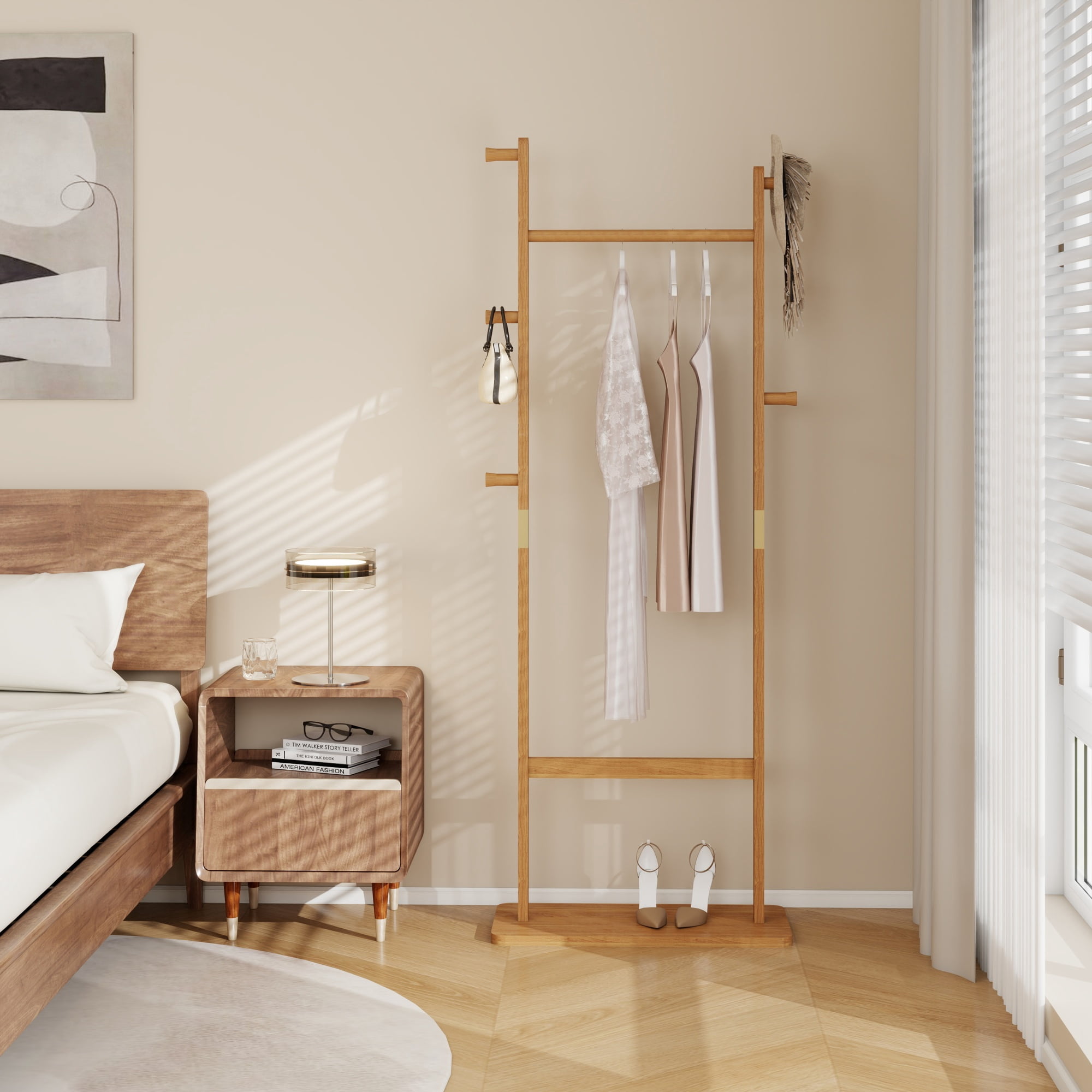 Leumius Coat Racks, 23.6* 11*71 in Solid Wood Hanger, Solid Environmental Protection Easy to Assemble for Bedroom Entrance Living Room (Natural)