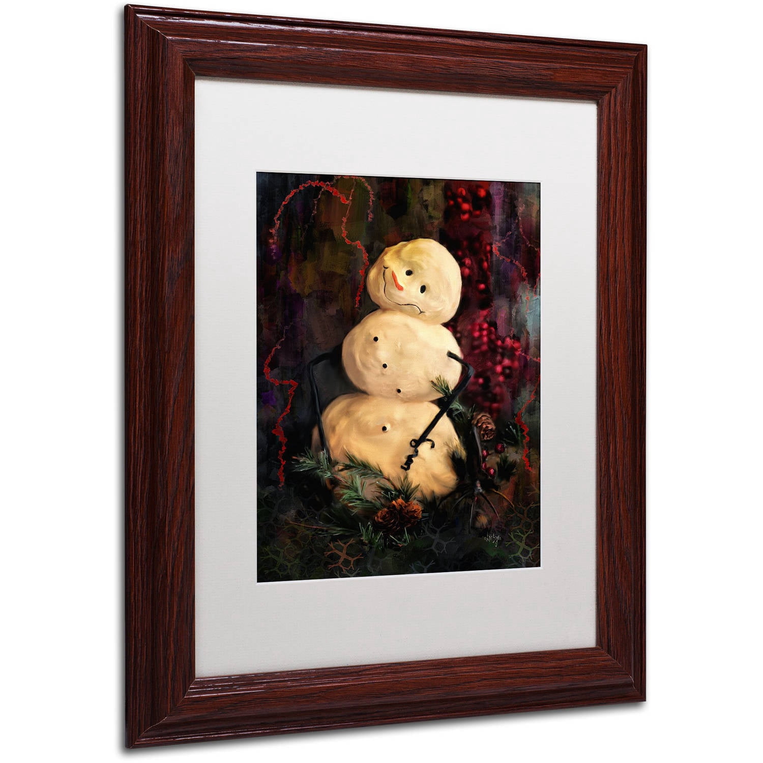 Trademark Fine Art "Forest Snowman" Canvas Art by Lois Bryan White Matte, Wood Frame
