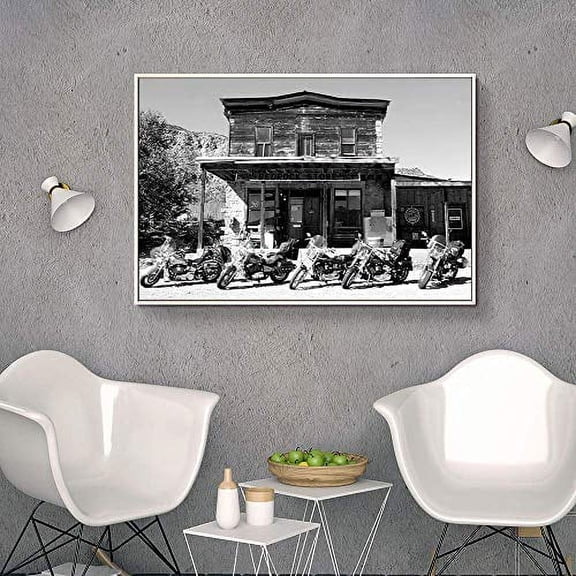 wall26 Floating Framed Canvas Wall Art for Living Room, Bedroom Black and White Building Canvas Prints for Home Decoration Ready to Hang - 24x36 inches