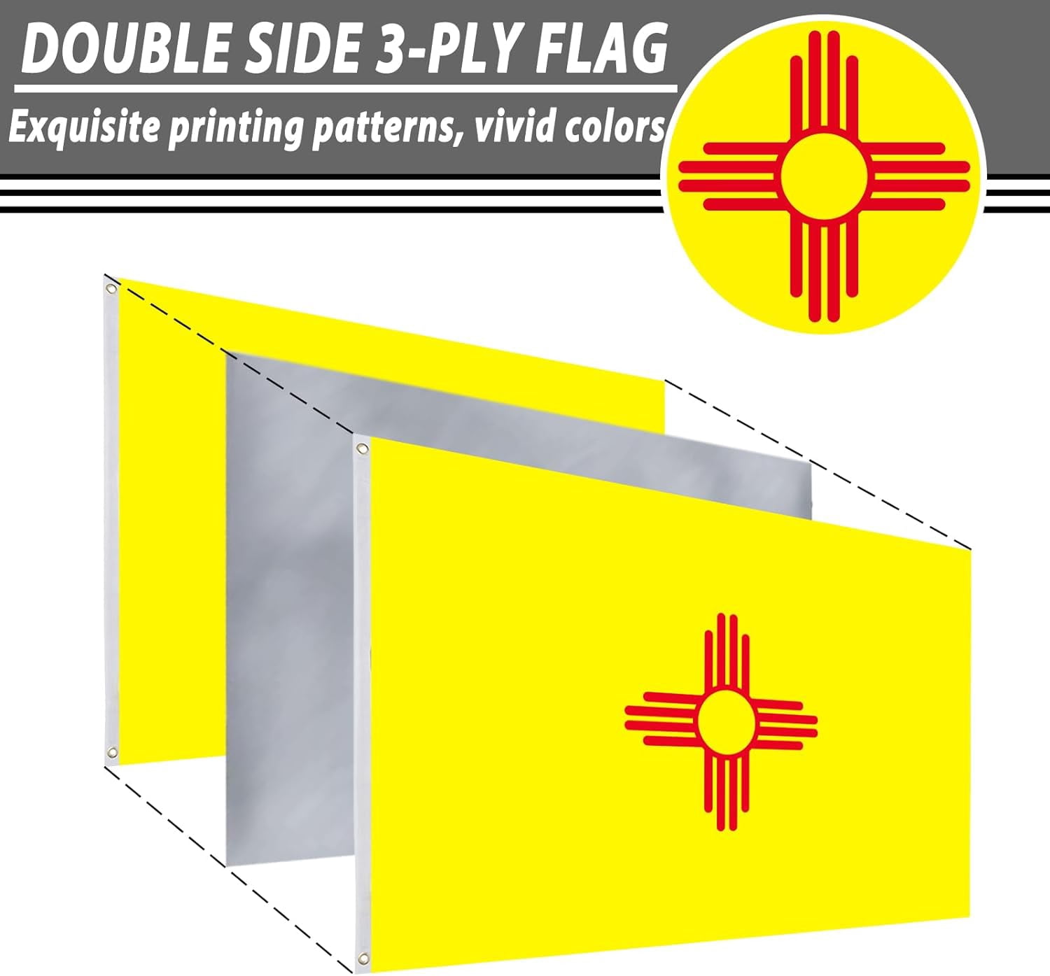 FLAGWIN New Mexico Flag 3x5 FT - 3 Ply Double Sided Polyester New Mexico State Flag with Brass Grommets - Vivid Color and Fade Proof State of New Mexico Flag 3x5 Outdoor